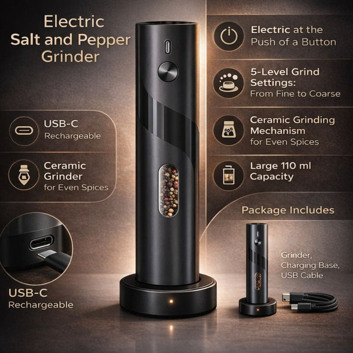 Electric Salt Pepper Grinder Stainless Steel Spice Mill Set