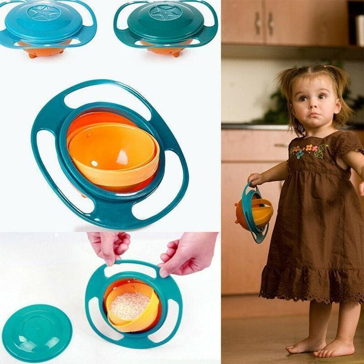 Gyro Bowl Snack Feeding No Spill Gyroscopic Movement Anti Plastic Colander Lid Set - Image 8