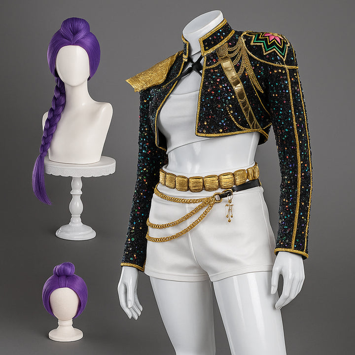 Halloween Costume Women Gold Sequin Cropped Jacket Shorts Belt Performance Cosplay Outfit - Image 10