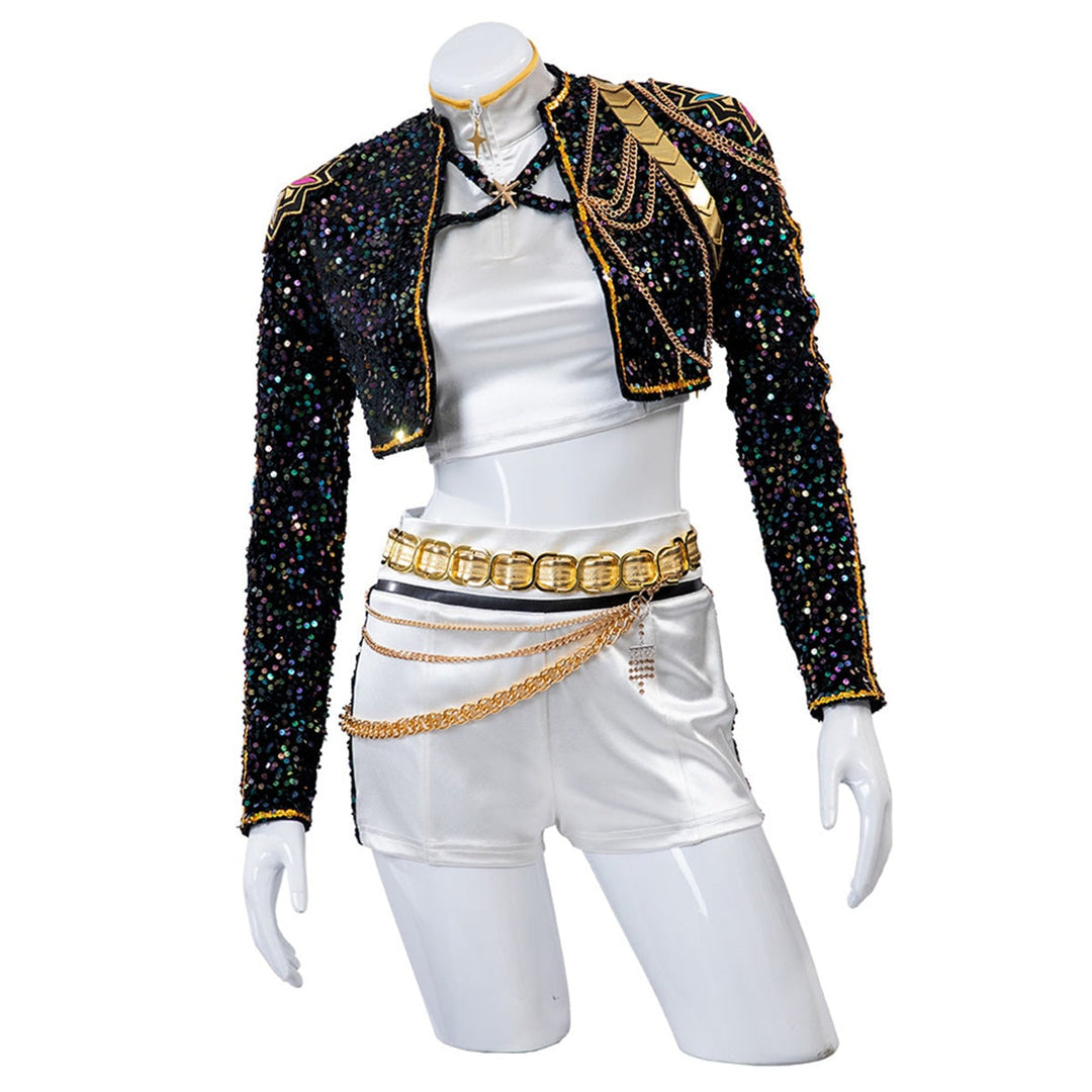 Halloween Costume Women Gold Sequin Cropped Jacket Shorts Belt Performance Cosplay Outfit - Image 6