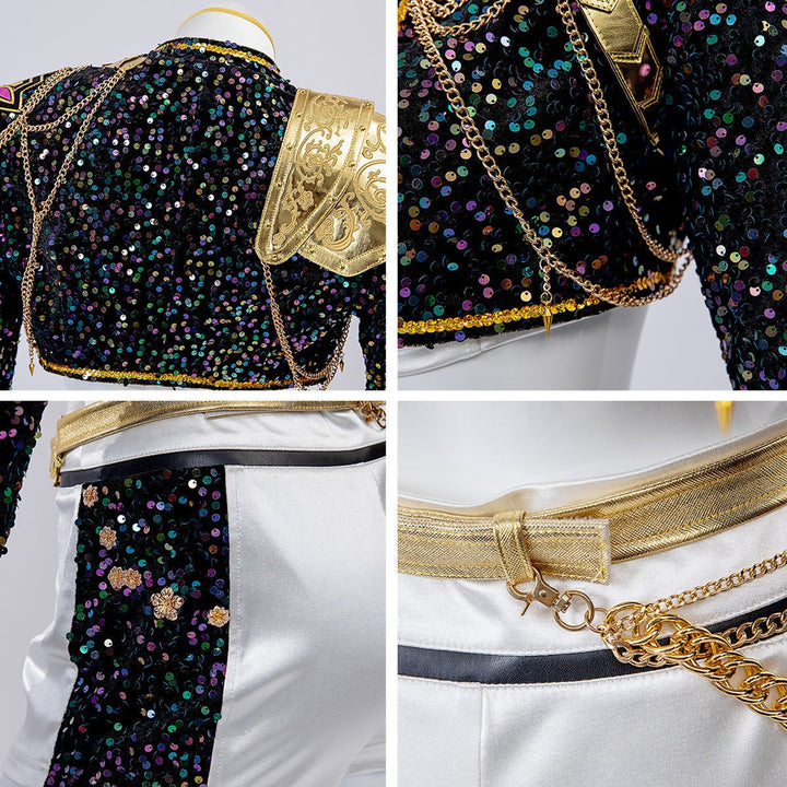 Halloween Costume Women Gold Sequin Cropped Jacket Shorts Belt Performance Cosplay Outfit - Image 17