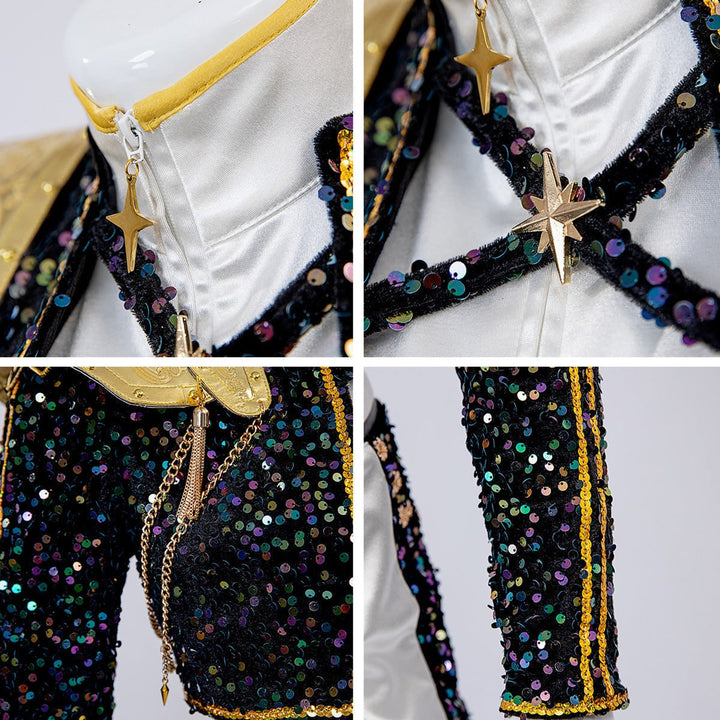 Halloween Costume Women Gold Sequin Cropped Jacket Shorts Belt Performance Cosplay Outfit - Image 18