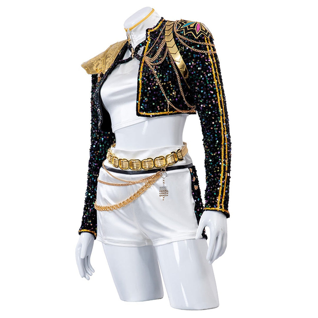 Halloween Costume Women Gold Sequin Cropped Jacket Shorts Belt Performance Cosplay Outfit - Image 14