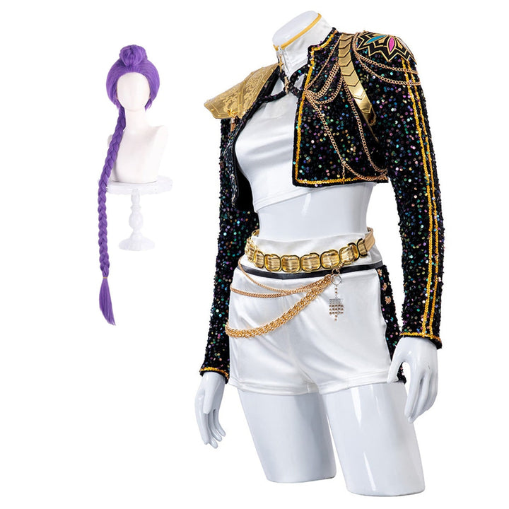 Halloween Costume Women Gold Sequin Cropped Jacket Shorts Belt Performance Cosplay Outfit - Image 13