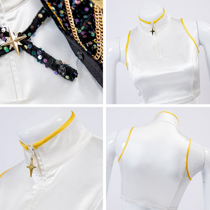 Halloween Costume Women Gold Sequin Cropped Jacket Shorts Belt Performance Cosplay Outfit - Image 19