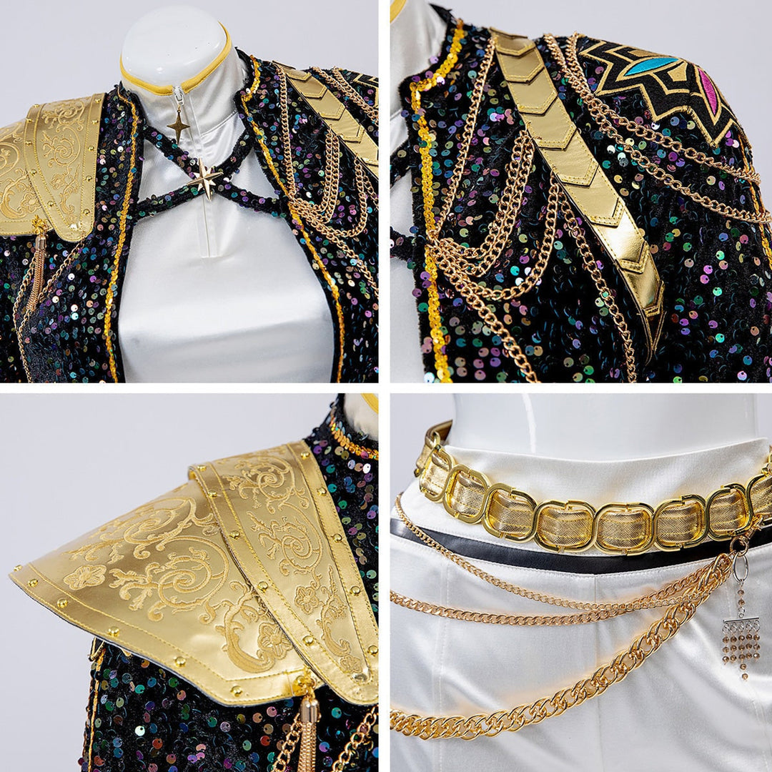 Halloween Costume Women Gold Sequin Cropped Jacket Shorts Belt Performance Cosplay Outfit - Image 16