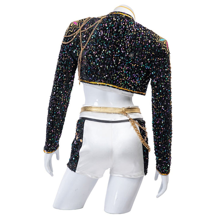 Halloween Costume Women Gold Sequin Cropped Jacket Shorts Belt Performance Cosplay Outfit - Image 15