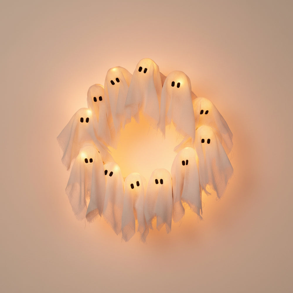 Halloween Decoration Wreath LED Ghost Door Sign - Image 1