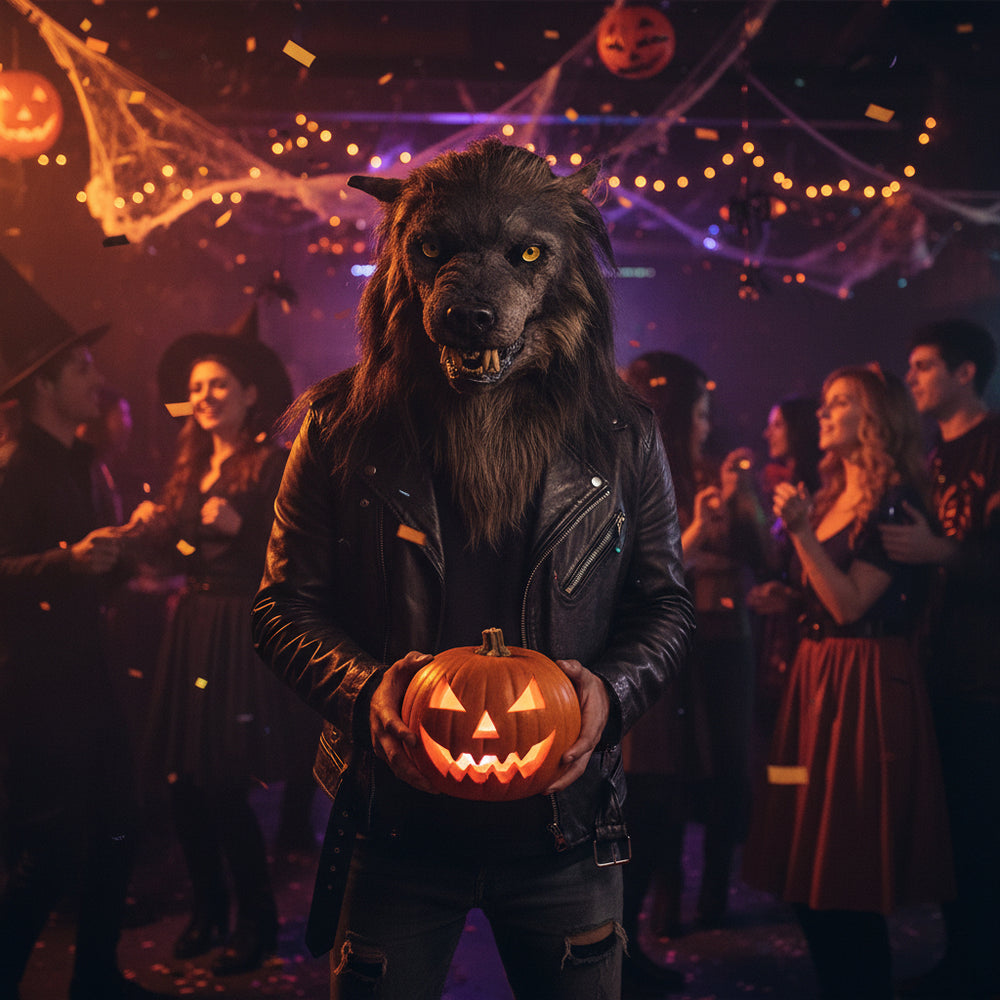 Halloween Mask Werewolf Furry Horned Costume Animal Mask - Image 1