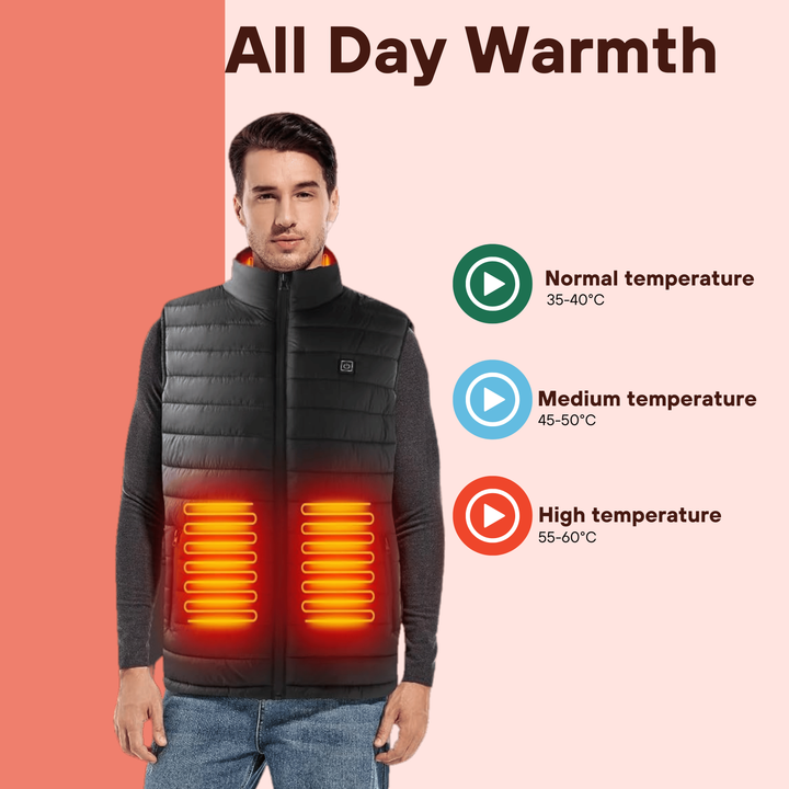 Heated Vest Men Electric Rechargeable Battery Integrated Heating Zones Waterproof Windproof - Image 7