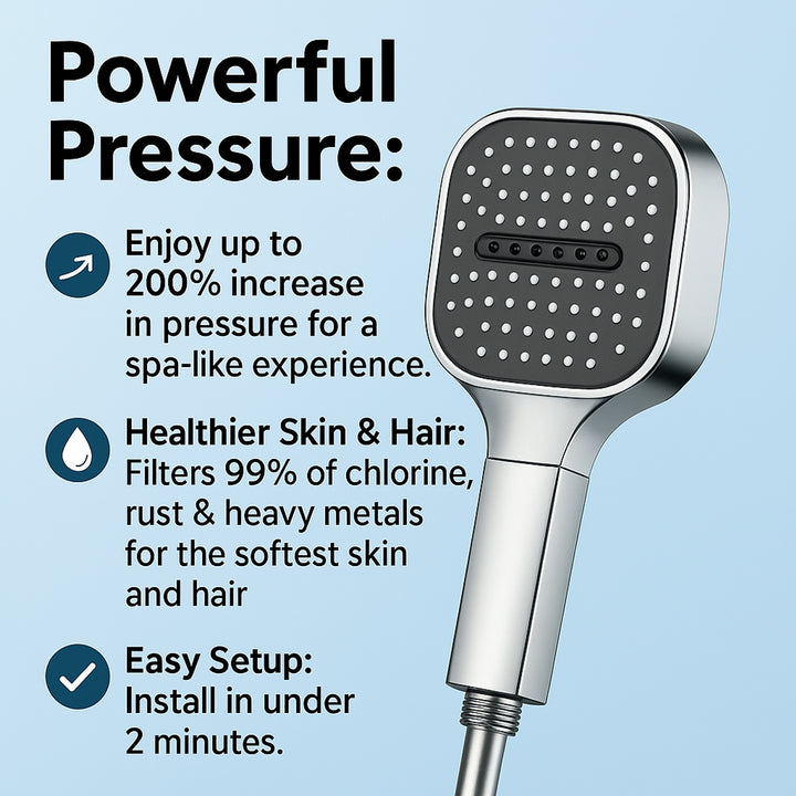 High Pressure Shower Head Handheld Filtered With Chrome Finish And 5ft Hose - Image 2