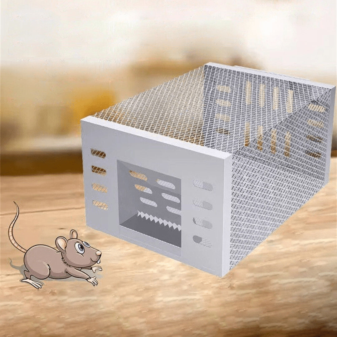 Humane Mouse Trap Live Catch Rectangular Cage One-Way Entry Silver Mesh - Image 1