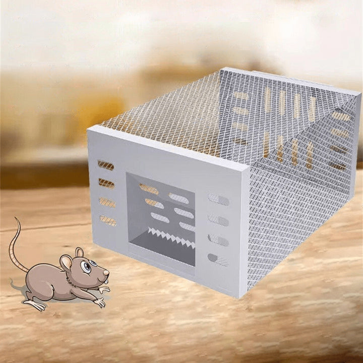 Humane Mouse Trap Live Catch Rectangular Cage One-Way Entry Silver Mesh - Image 1
