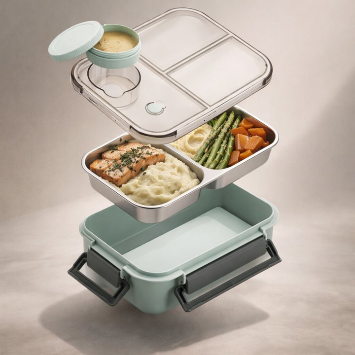 Porta pranzo Bento in acciaio inox per escursionismo con scomparti multipli