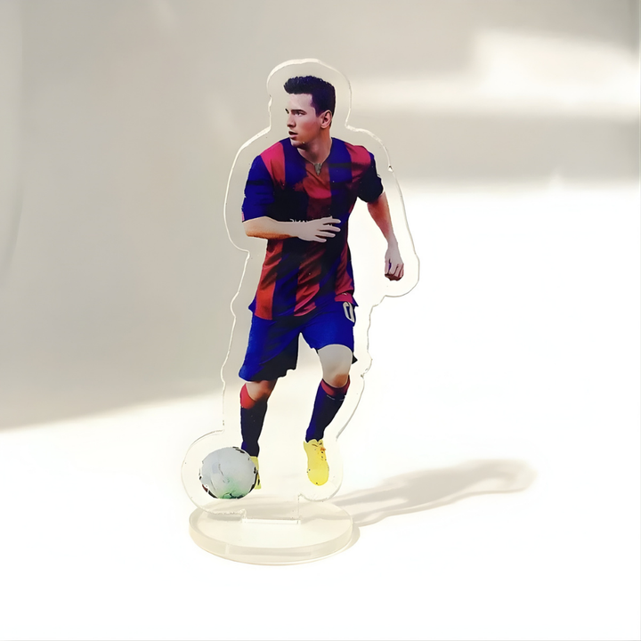 Espositore con figurina giocatore in posa d'azione calcio Coppa del Mondo
