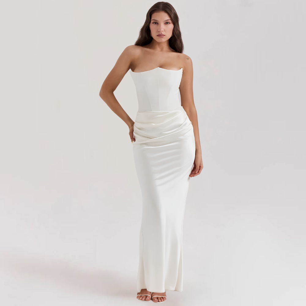 Formal Dress Corset Evening Gown Strapless Event Satin Gown