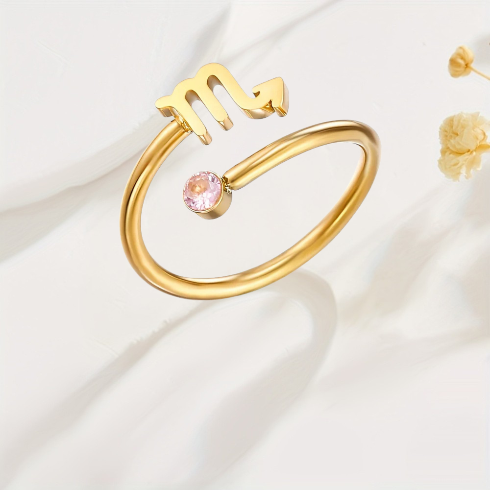 Prsten Znamení Zvěrokruhu Kameny Narození Zlatý Nastavitelný