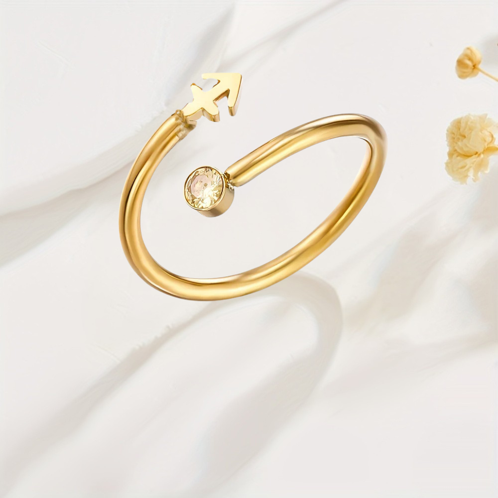 Prsten Znamení Zvěrokruhu Kameny Narození Zlatý Nastavitelný