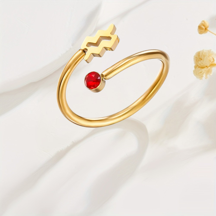 Prsten Znamení Zvěrokruhu Kameny Narození Zlatý Nastavitelný