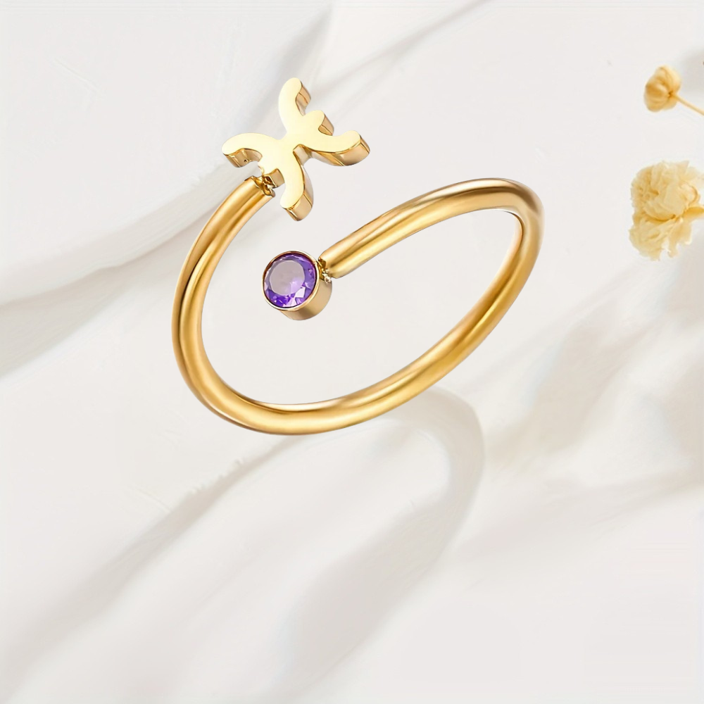 Prsten Znamení Zvěrokruhu Kameny Narození Zlatý Nastavitelný