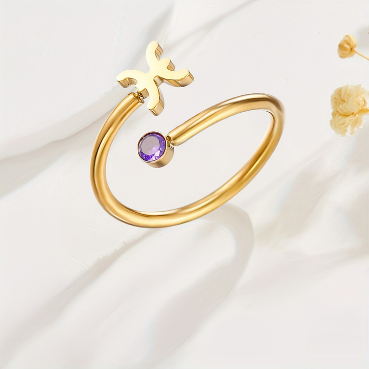 Prsten Znamení Zvěrokruhu Kameny Narození Zlatý Nastavitelný