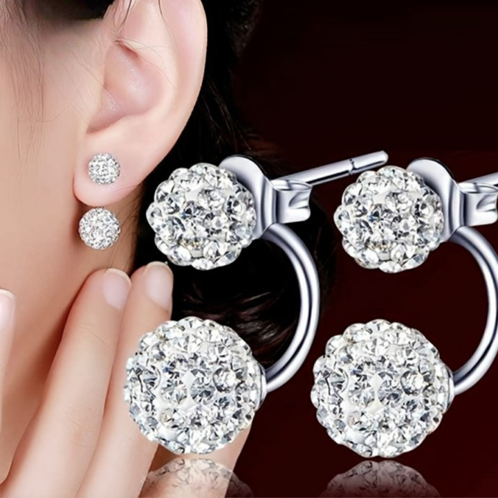 Ohrringe Sterlingsilber Zirkon Doppelkugel Hängend Muttertagsgeschenk