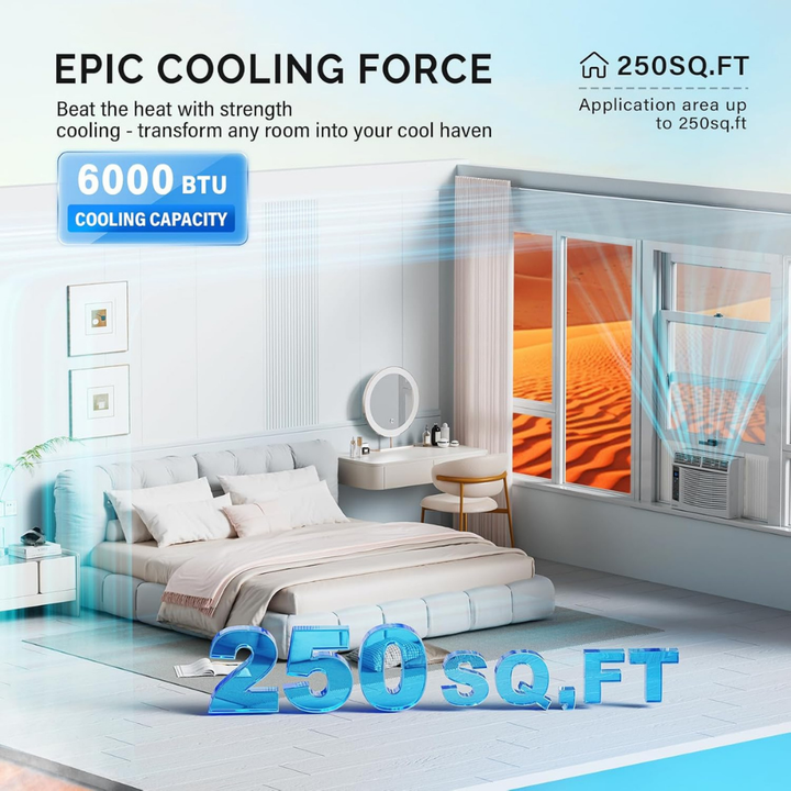 Window AC Unit 6000 BTU Smart Cooling Quiet Room Air Conditioner