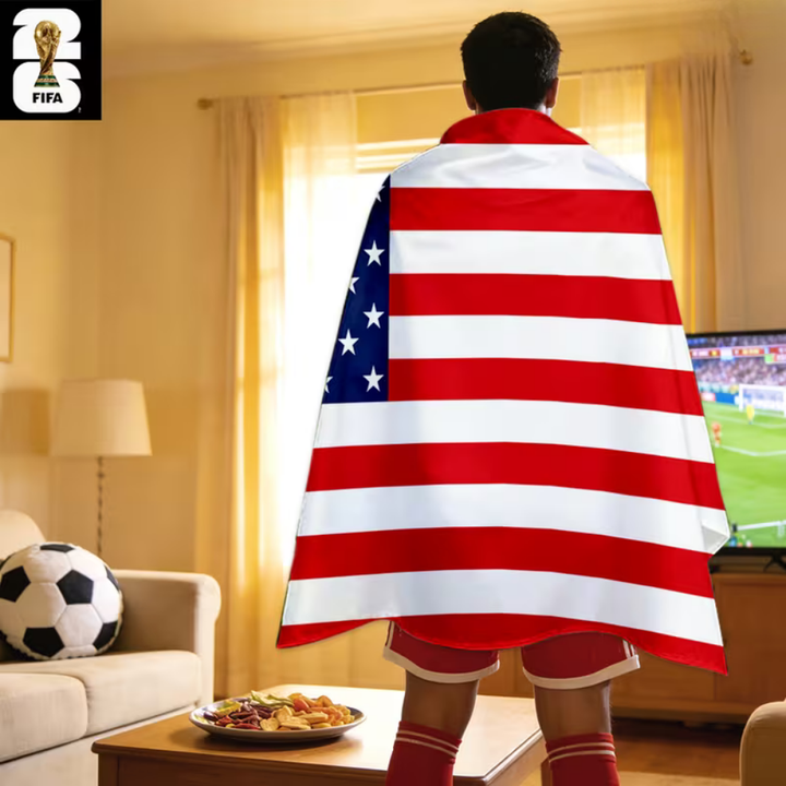 USA Flag World Cup Fan Cape Banner Polyester Stadium Wear