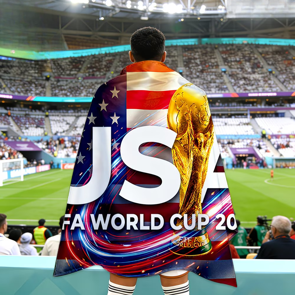 Bandiera Coppa del Mondo USA Scialle da Tifoso Calcio in Poliestere