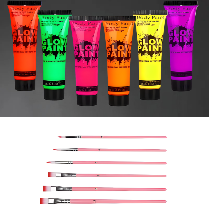 Bodypaint Weltmeisterschaft Glow-in-the-Dark UV Neon Gesichtsbemalungs-Set