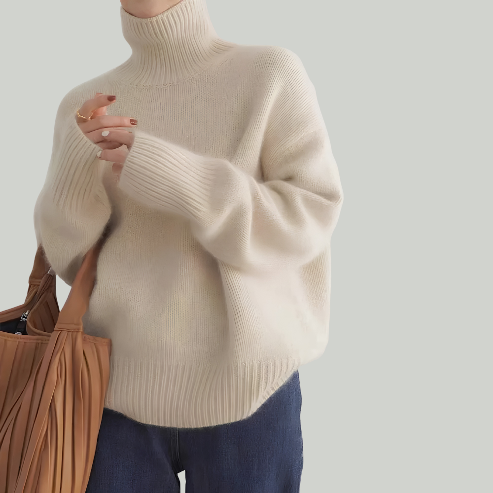 Women's Turtleneck Sweater Cozy Knit Ribbed Pullover