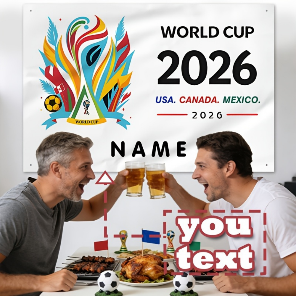 Vlastní banner Fanouškovská vlajka Mistrovství světa ve fotbale s personalizovaným textem