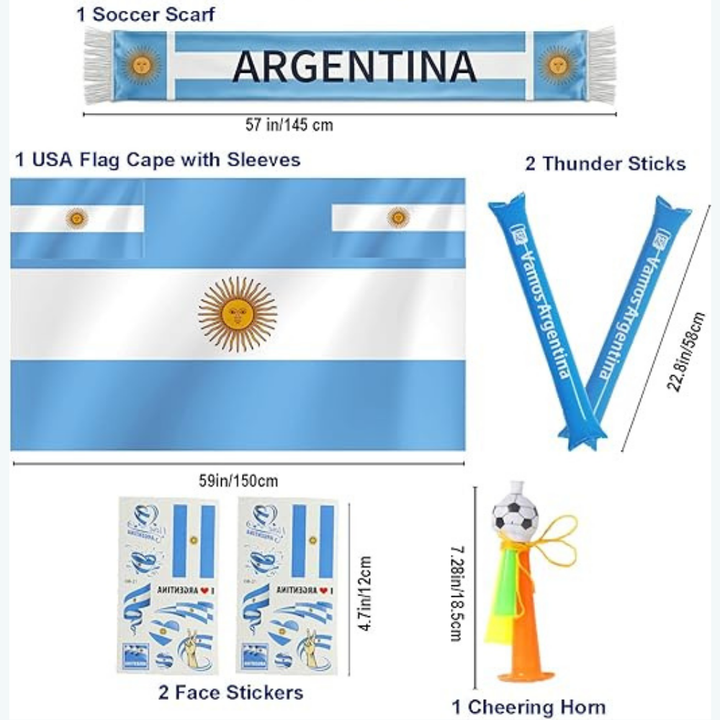 Argentina Flag Soccer Fan Kit World Cup Cape Scarf Set