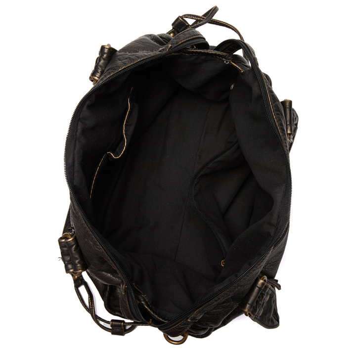 Schwarze Lederhandtasche mit Reißverschlusstaschen