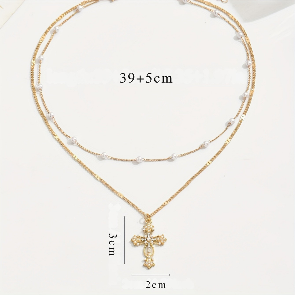 Halskette Kreuzanhänger Mehrlagig Gold Damen Muttertagsgeschenk