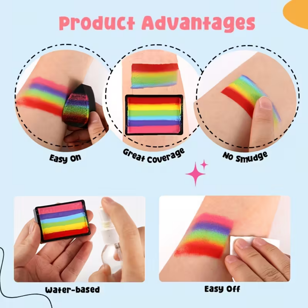 Set di pittura per il corpo Rainbow Split Cake, trucco per il viso, trucco UV, Coppa del Mondo
