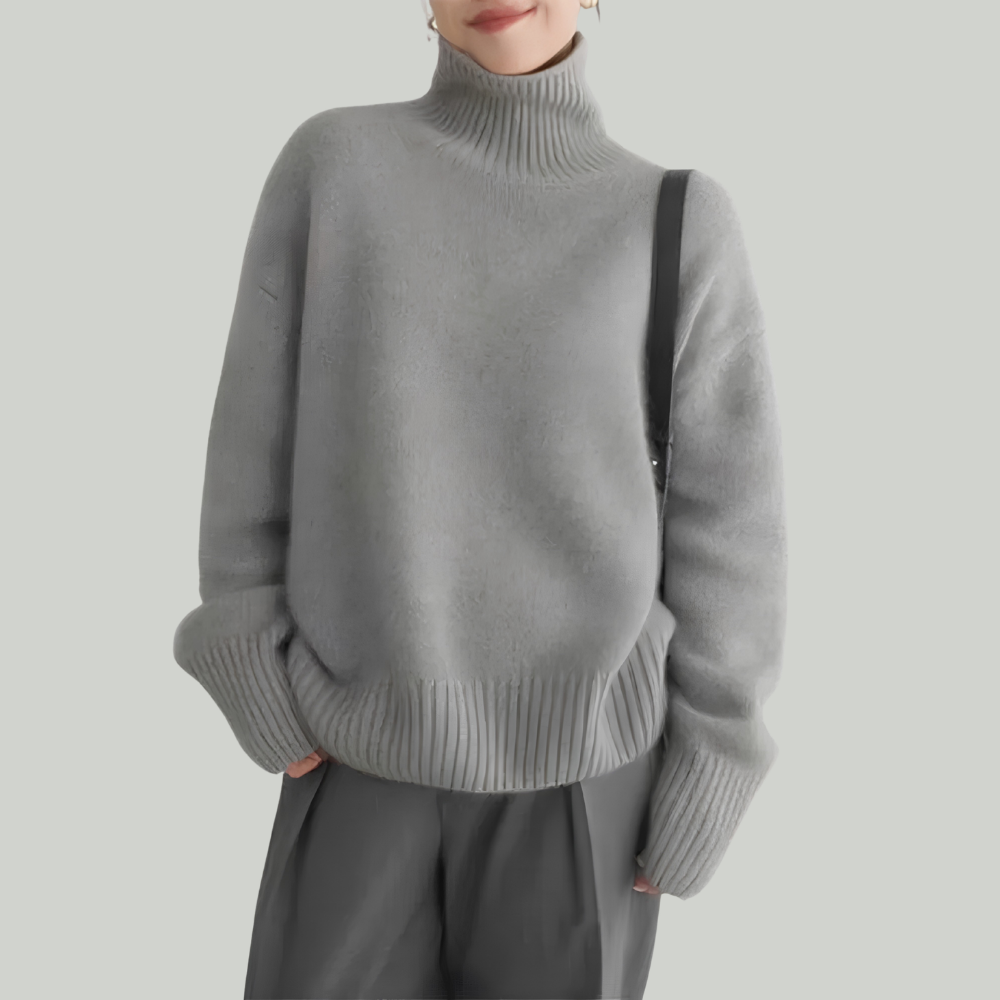 Women's Turtleneck Sweater Cozy Knit Ribbed Pullover