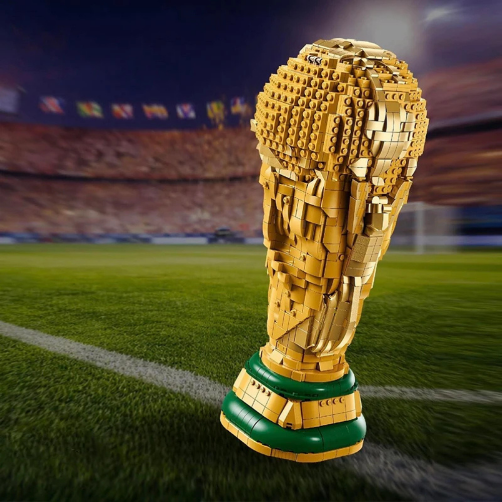 Building Blocks Trophy Model Gold Soccer Cup Display Set