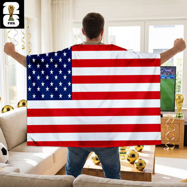 USA Flag World Cup Fan Cape Banner Polyester Stadium Wear