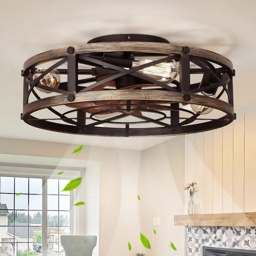 Ventilatore da soffitto con luce a gabbia a montaggio a filo, telecomando, apparecchio di raffreddamento