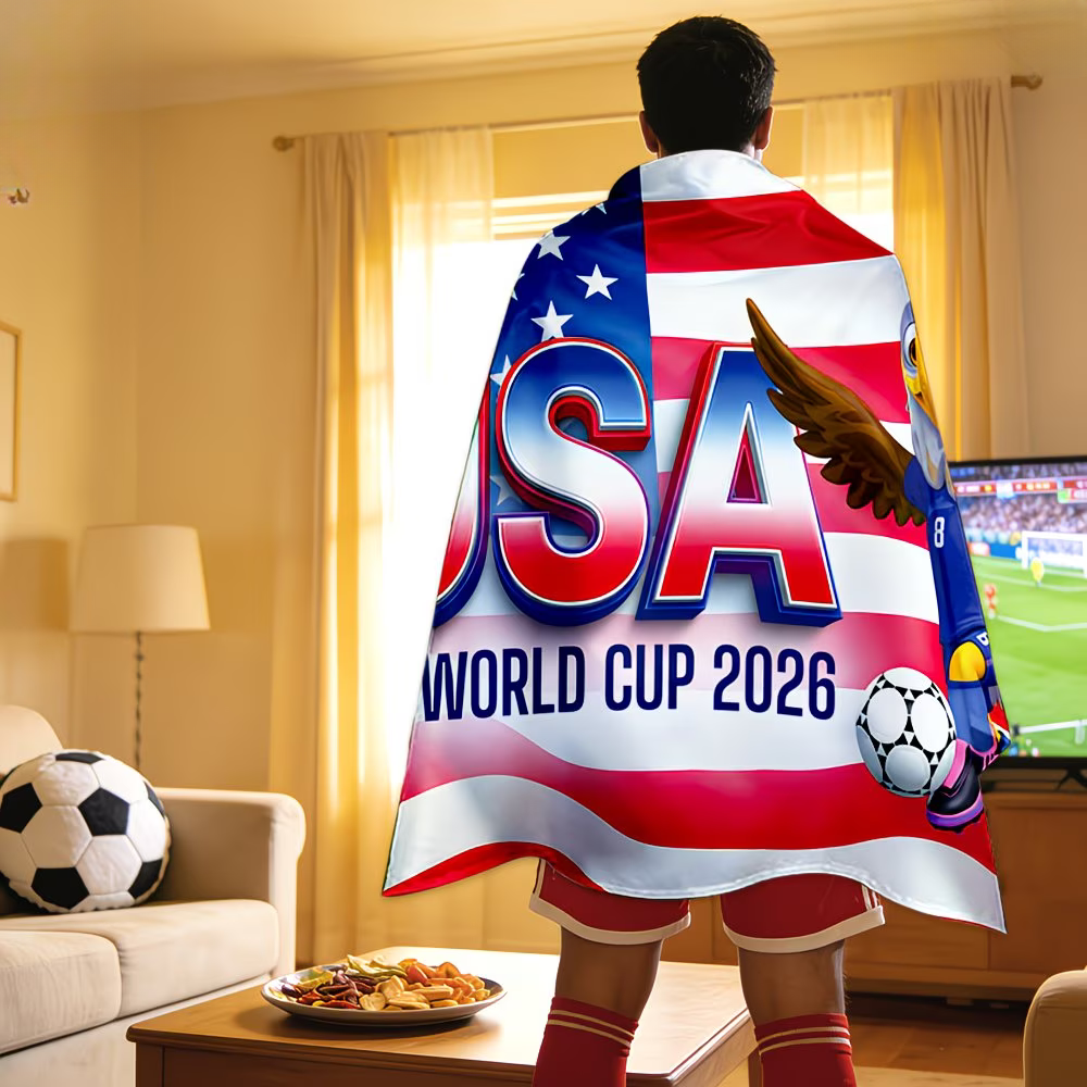 Mantella da tifoso di calcio Coppa del Mondo con bandiera USA in poliestere