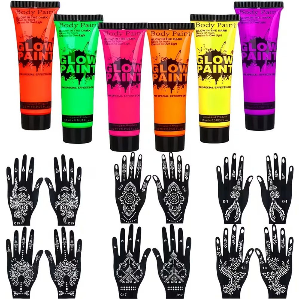 Bodypaint Weltmeisterschaft Glow-in-the-Dark UV Neon Gesichtsbemalungs-Set