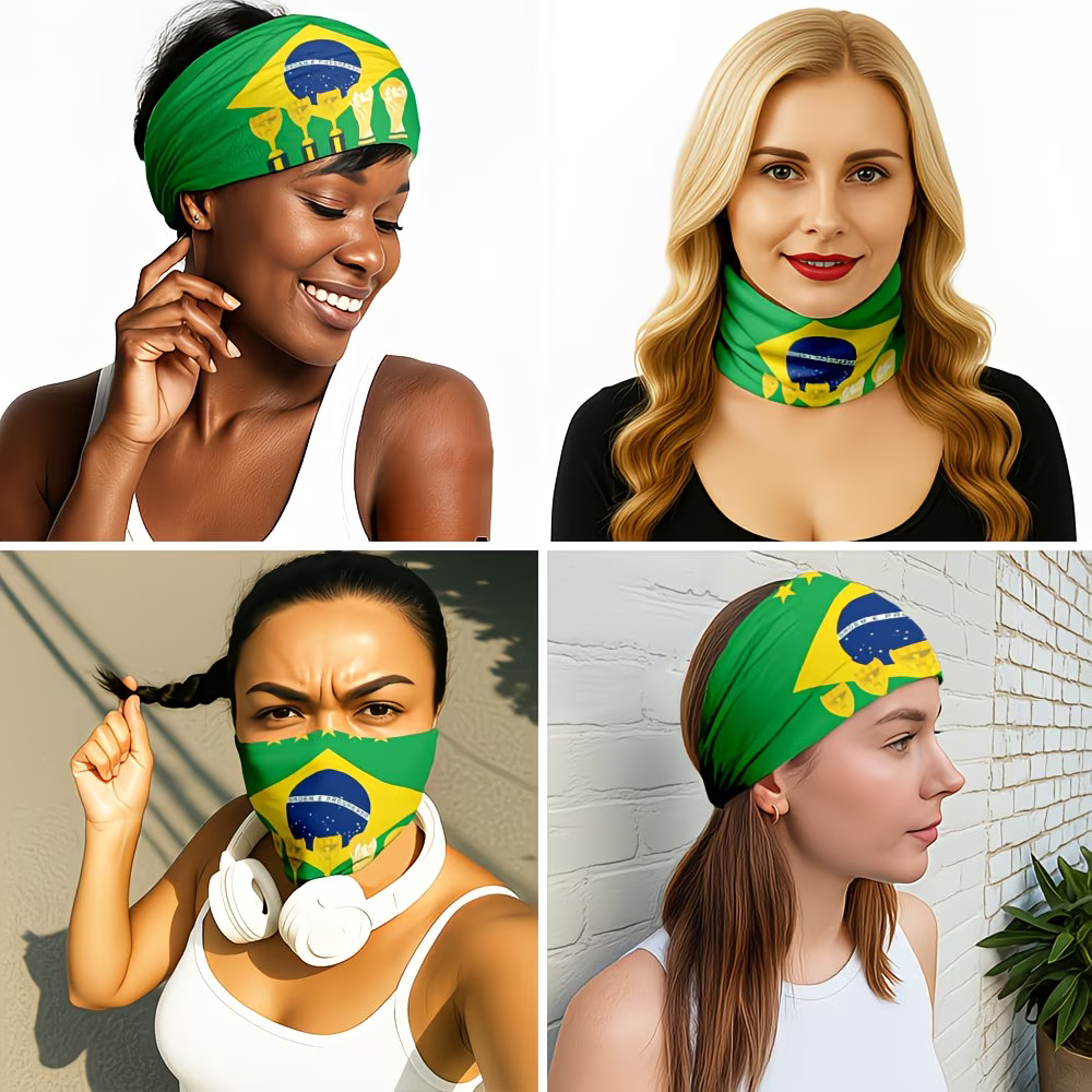 Fascia per Capelli con Bandiera del Brasile Copri Collo e Viso per Calcio Coppa del Mondo
