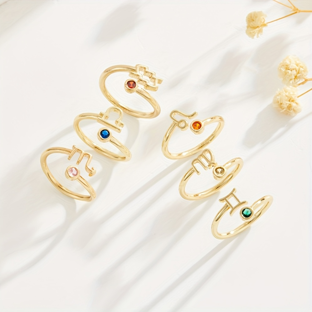 Prsten Znamení Zvěrokruhu Kameny Narození Zlatý Nastavitelný