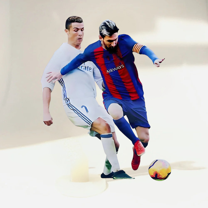 Espositore con figurina giocatore in posa d'azione calcio Coppa del Mondo