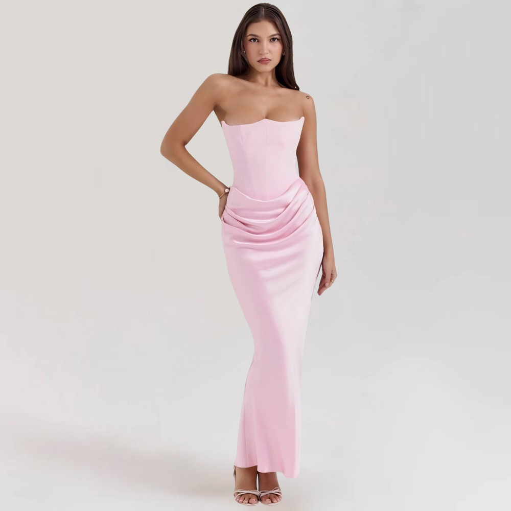 Formal Dress Corset Evening Gown Strapless Event Satin Gown