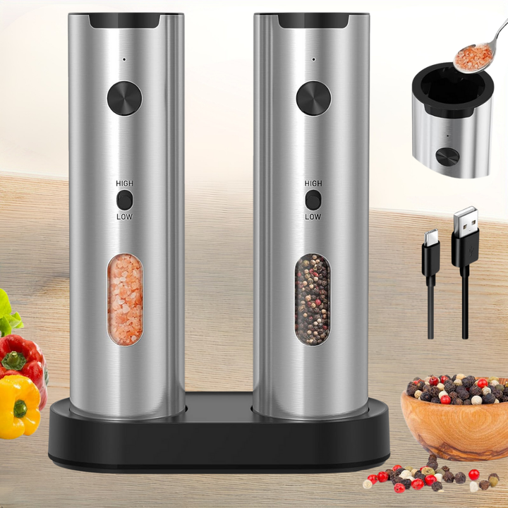 Electric Salt Pepper Grinder Stainless Steel Spice Mill Set