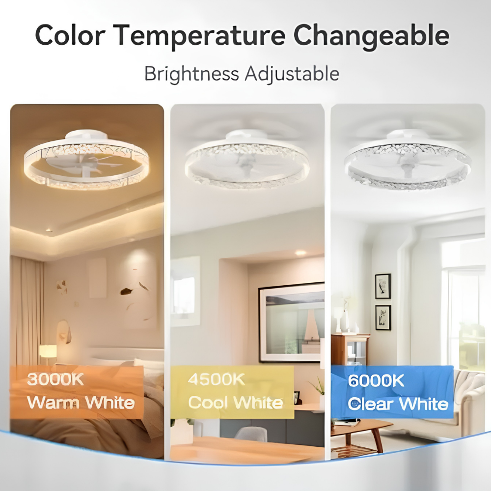 Stropní ventilátor s chlazením, dálkovým ovládáním a stmíváním