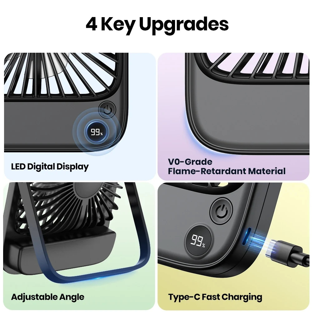 Box Fan Portable Battery Operated Adjustable USB Fan