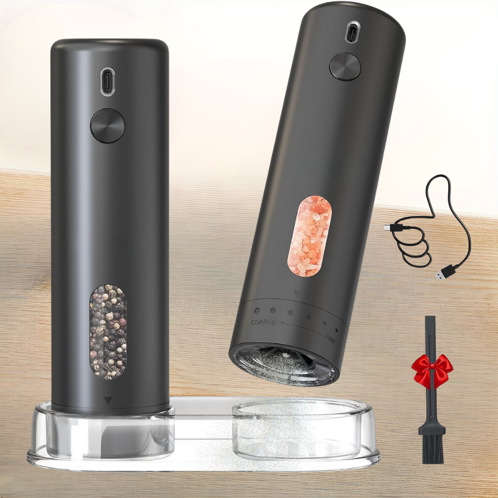 Electric Salt Pepper Grinder Stainless Steel Spice Mill Set